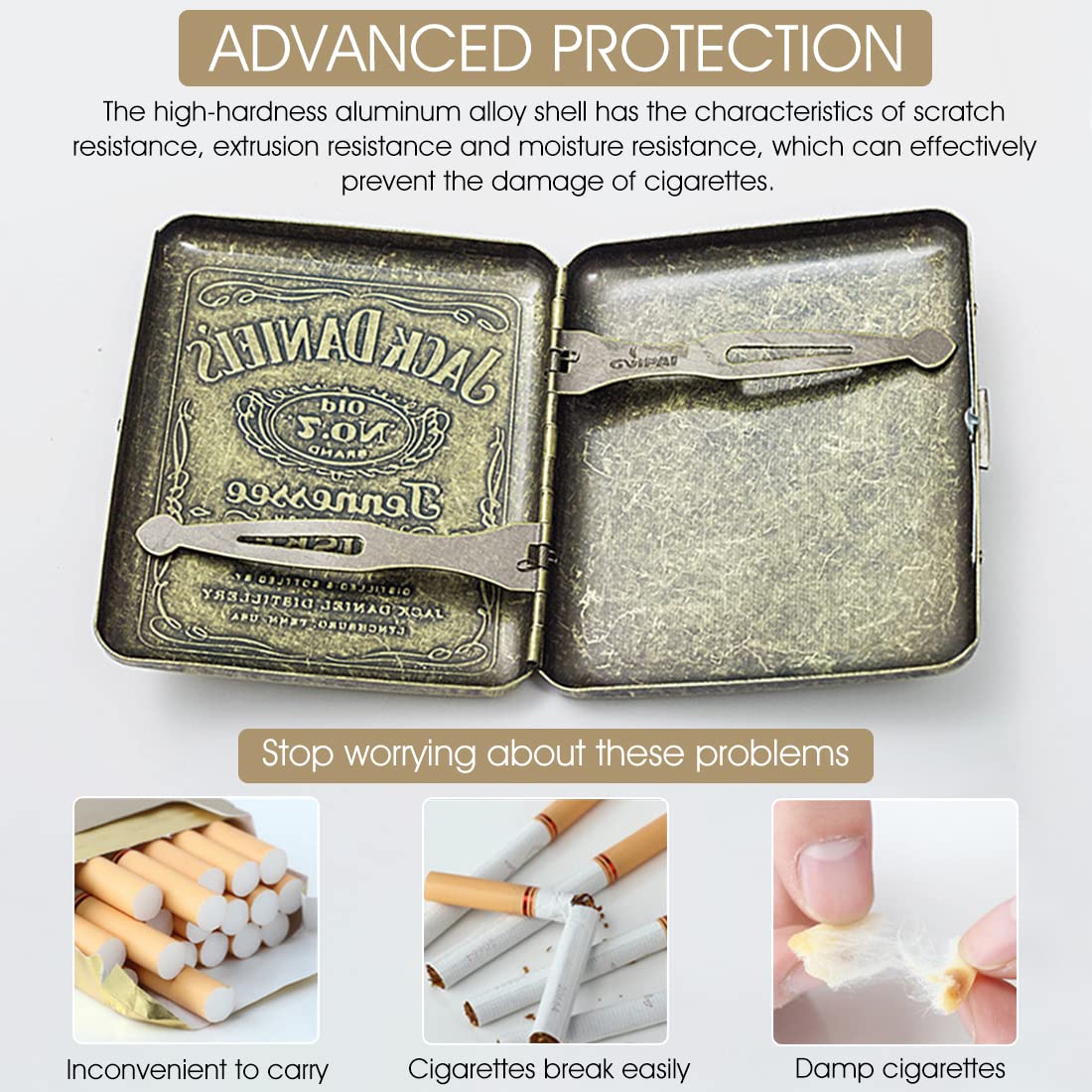 GUSTAVE Metal Cigarette Case for 85mm Cigarettes with Double Sided Spring Clip | Aluminum Alloy 20 Capacity Pocket Size