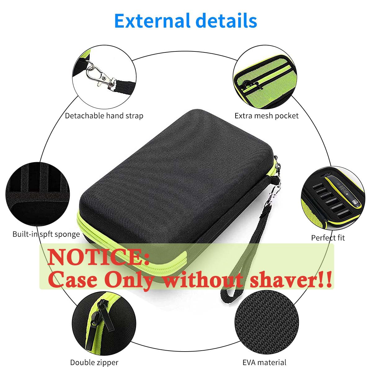HANNEA Storage Bag for Philips OneBlade QP2520 QP2530 QP2570 with 6 Grooves and EVA Shell | Travel Case 22×12×6 cm