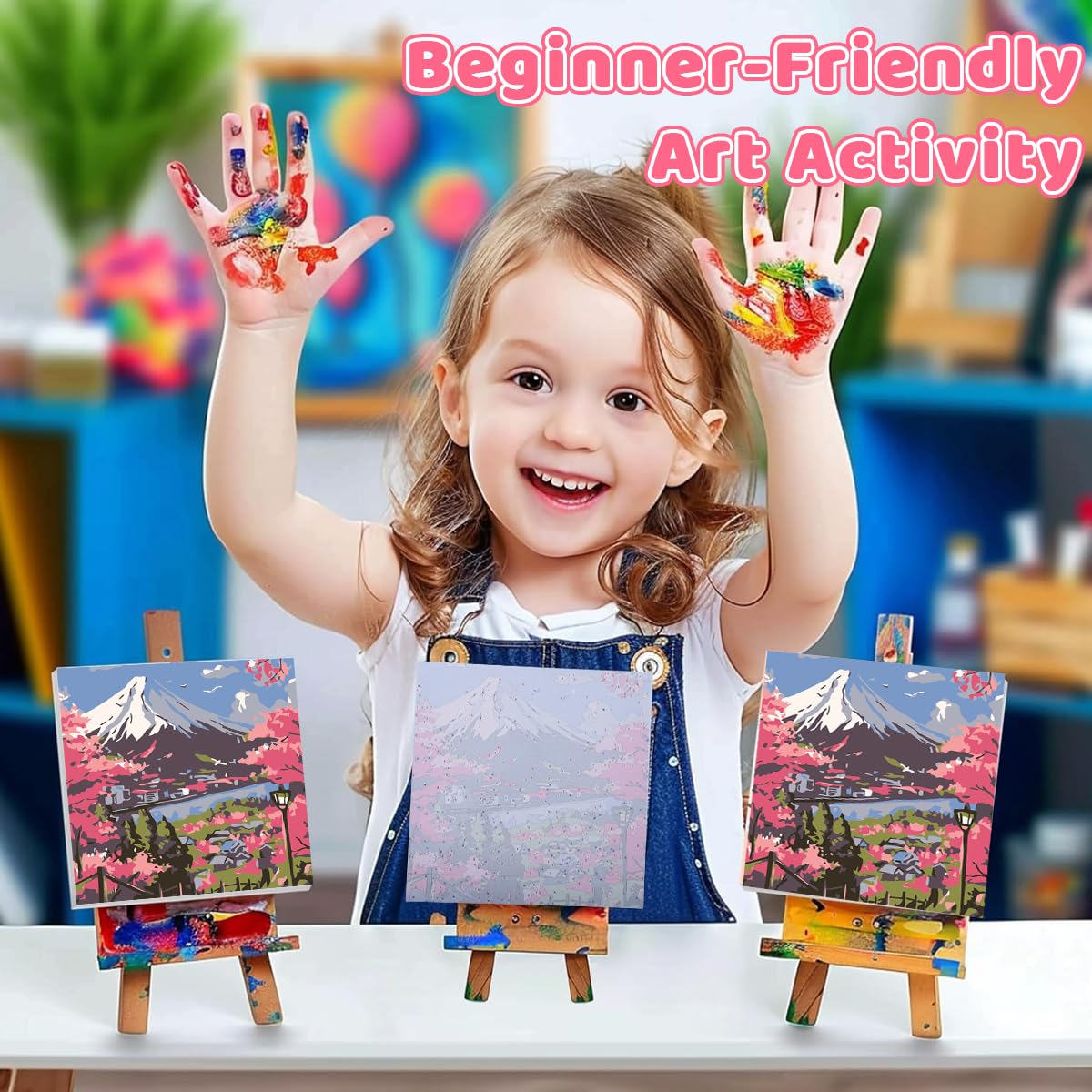 HASTHIP Paint by Numbers Kit for Adults and Kids with Brushes and Numbered Pigments 20x20cm | Mount Fuji Cherry Blossom Canvas Painting Set