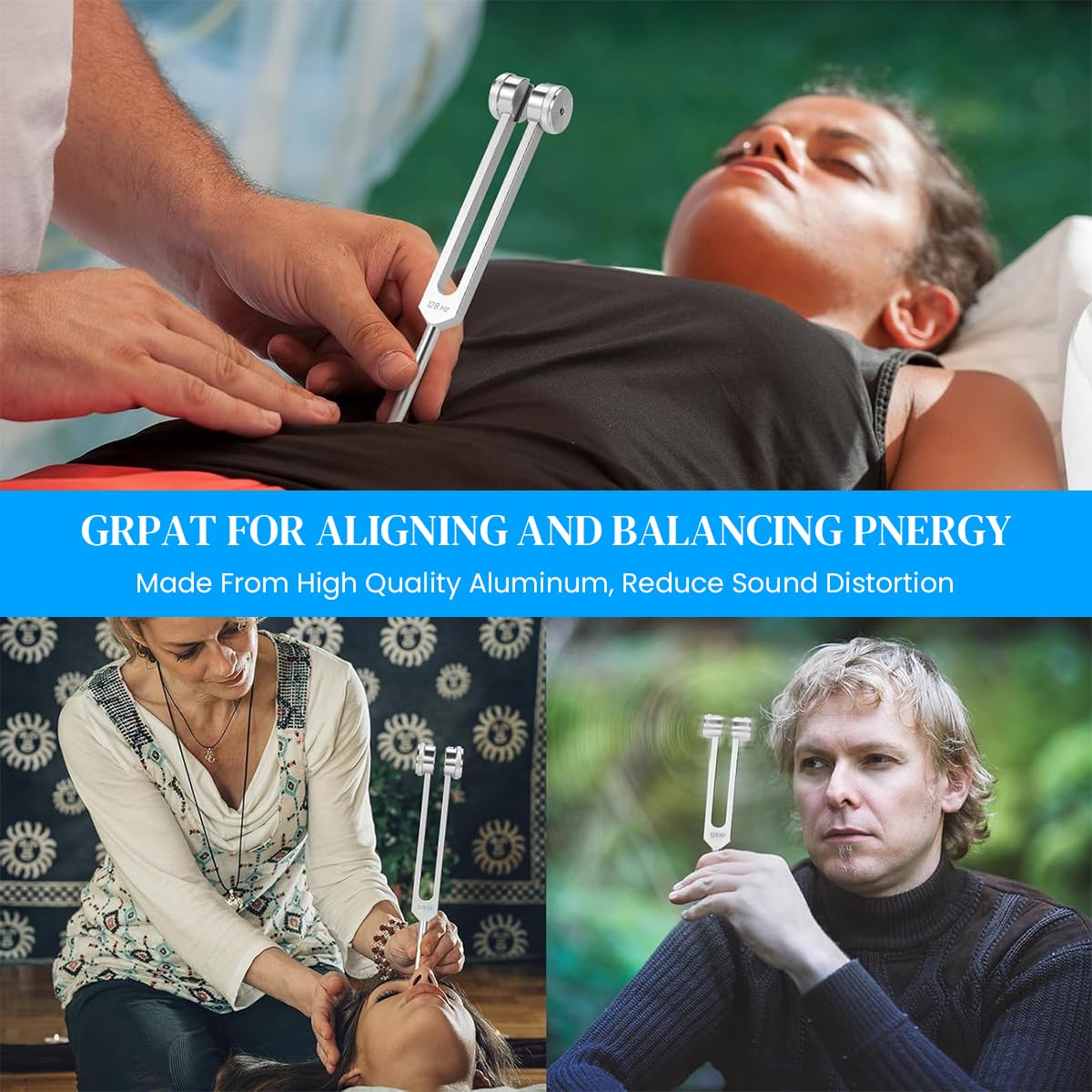 HASTHIP Tuning Fork 128Hz for Healing and Sound Therapy with Rubber Hammer and Pouch | Aluminum Alloy Acoustic Testing Set