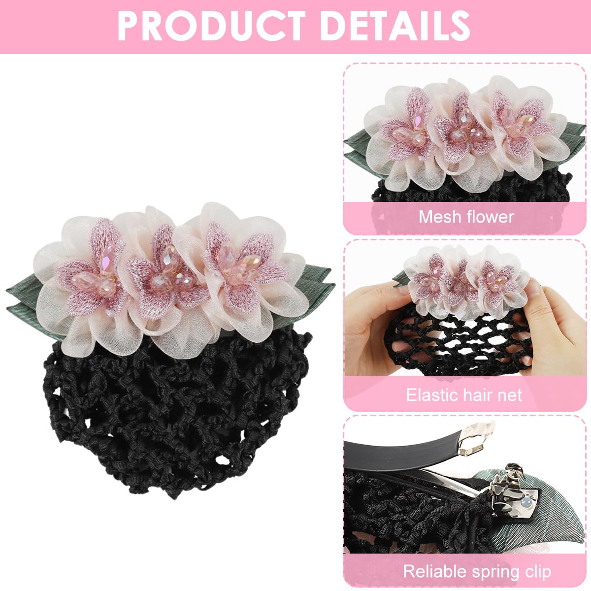 MAYCREATE Hair Snood Net for Bun Hairstyles with Floral Barrette | Nylon Clip for Women