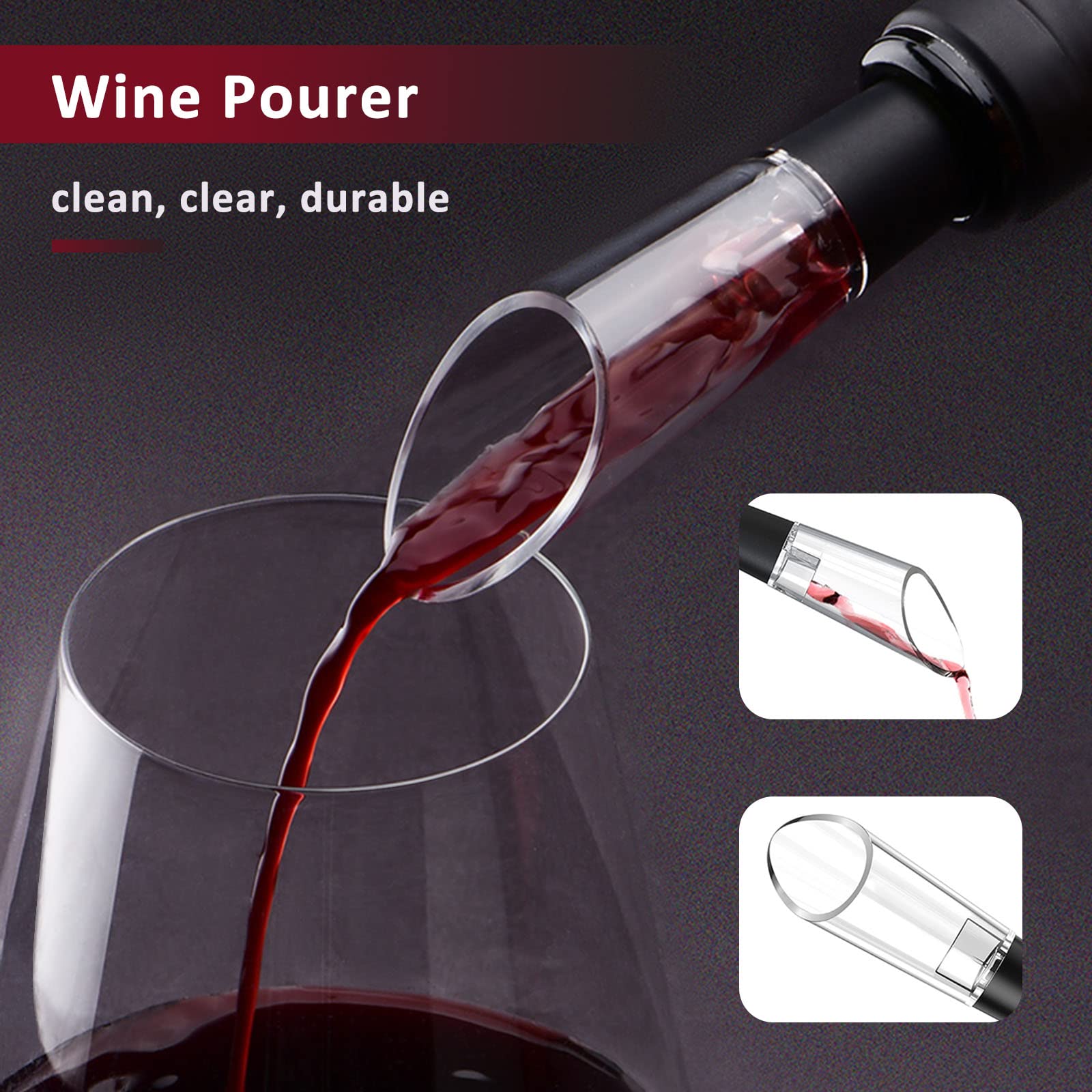 ELEPHANTBOAT® 4 PCS Wine Bottle Opener Set,Corkscrew Steel with Foil Cutter,Wine Pourer,Vacuum Stopper,One Foil Cutter T Shape Handle for Gifts