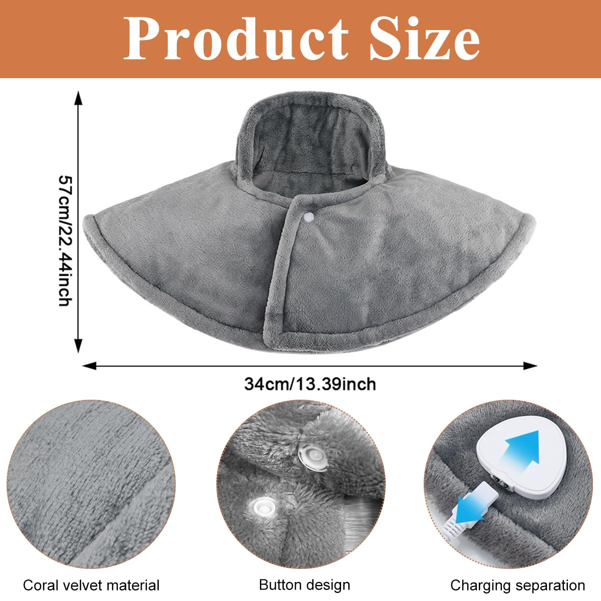 HANNEA Heating Pad for Shoulder Neck and Back Pain Relief with 9 Heat Levels & 4 Timers | Soft Washable Plush Shawl