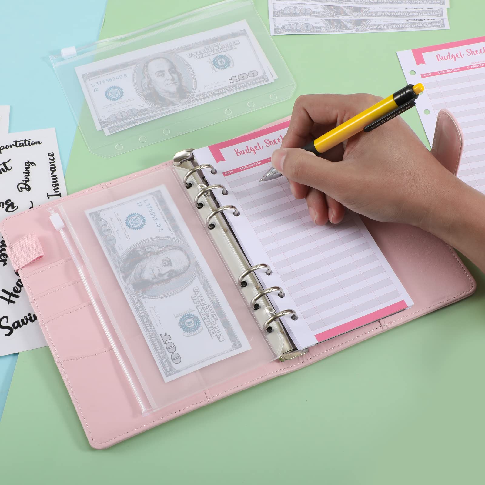 HASTHIP A6 PU Leather Binder Organizer Set for Budgeting with 6 Ring Refillable Design and 8 Cash Envelopes