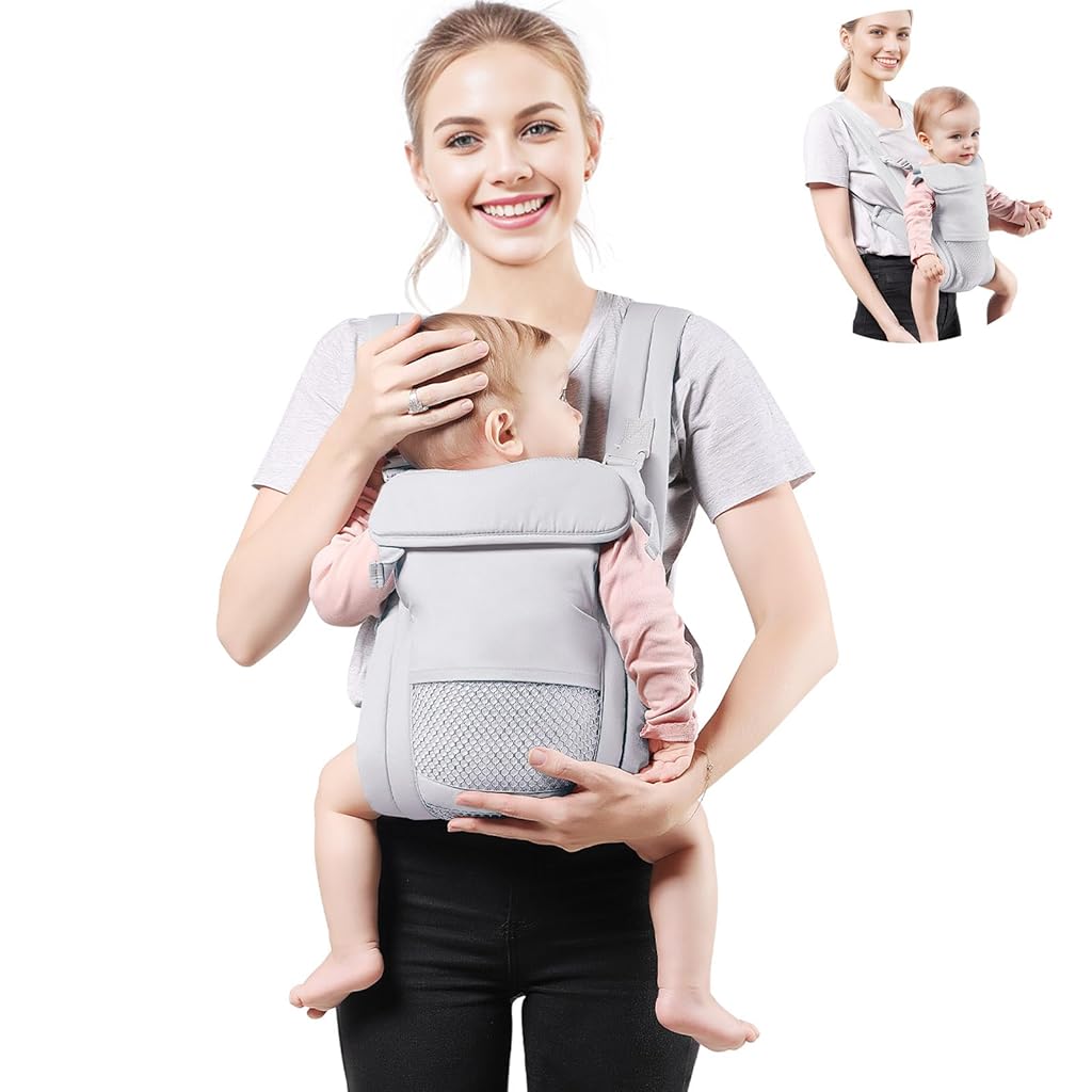 SNOWIE SOFT® Ergonomic Baby Carrier with Breathable Mesh, Dual Position, Easy-Storage & Adjustable Straps, Lightweight Kangaroo Wrap for Infants & Toddlers up to 30Lbs, Comfortable Outdoor Use