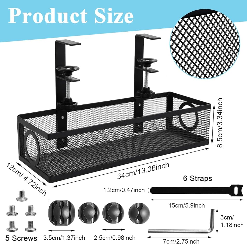 [Second-hand]Climberty@ Under Desk Cable Organizer Cable Organizer Rack Adjustable Screw-Fixed Adjustable Under Desk Cable Organizer Holder for Power Extention, Power Cord, Network Cable