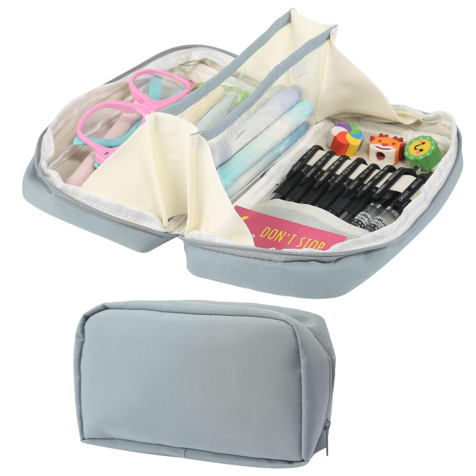 Climberty Pencil Pouch for School and Office with 3 Compartments 21×6.5×12cm Blue Canvas