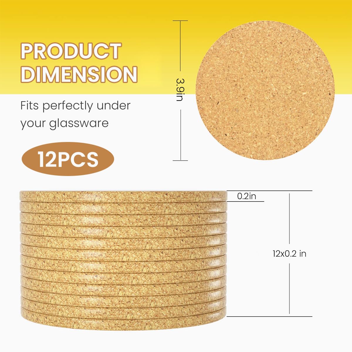 Supvox Tea Coaster Set for Dining Table Decor with 12Pcs 3.9 in Cork Coasters | Slip‑Resistant Protection