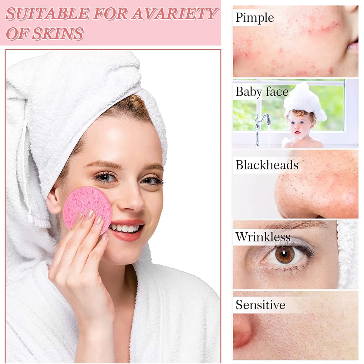 MAYCREATE Compressed Facial Sponges for Cleansing and Exfoliating | 50pcs 6cm Natural Wood Pulp Pads