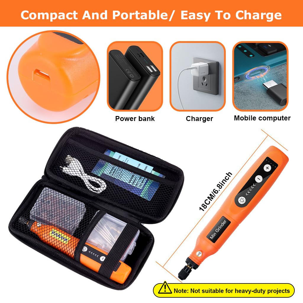 Verilux Mini Cordless Rotary Tool Kit, Mini Drill Machine with 5 Speeds and USB Charging with 58 Accessories, 3.7V Power Rotary Tool for Sanding, Polishing, Drilling, Etching, Engraving, Carving, DIY Crafts
