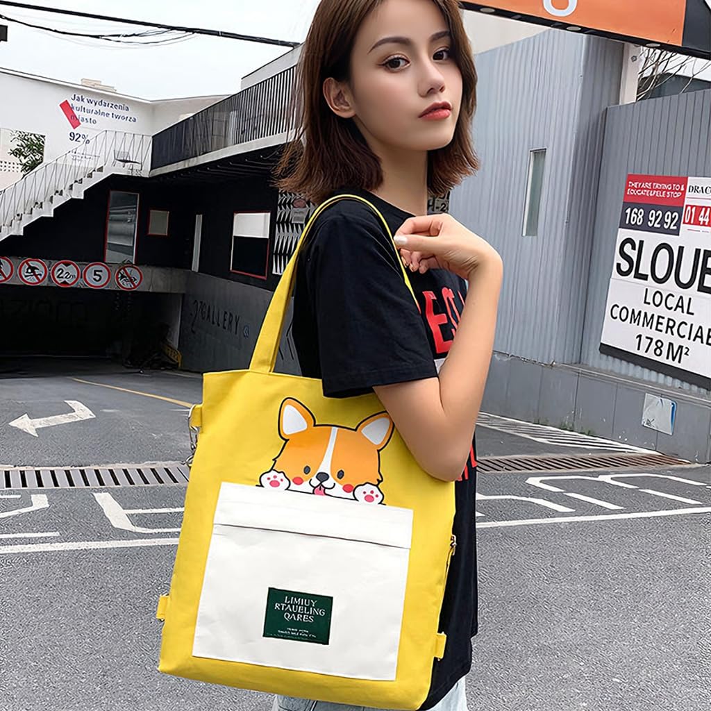 Zibuyu Akita Design Crossbody Bag for Office Use with Adjustable Strap and Yellow Canvas | Stylish Women’s Work Purse