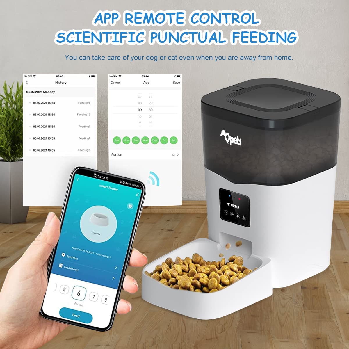Qpets Automatic Pet Feeder with WiFi App Control and Portion Timer | 3L Plastic Dispenser
