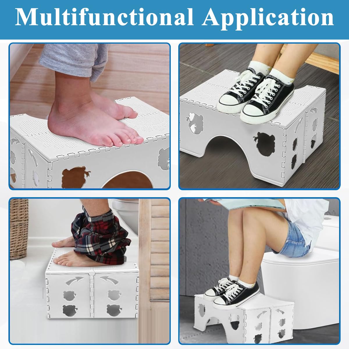 HANNEA Folding Toilet Squat Stool for Better Posture with Anti Slip Feet 45x30x18cm PP | Foldable Bathroom Stool for Kids and Adults