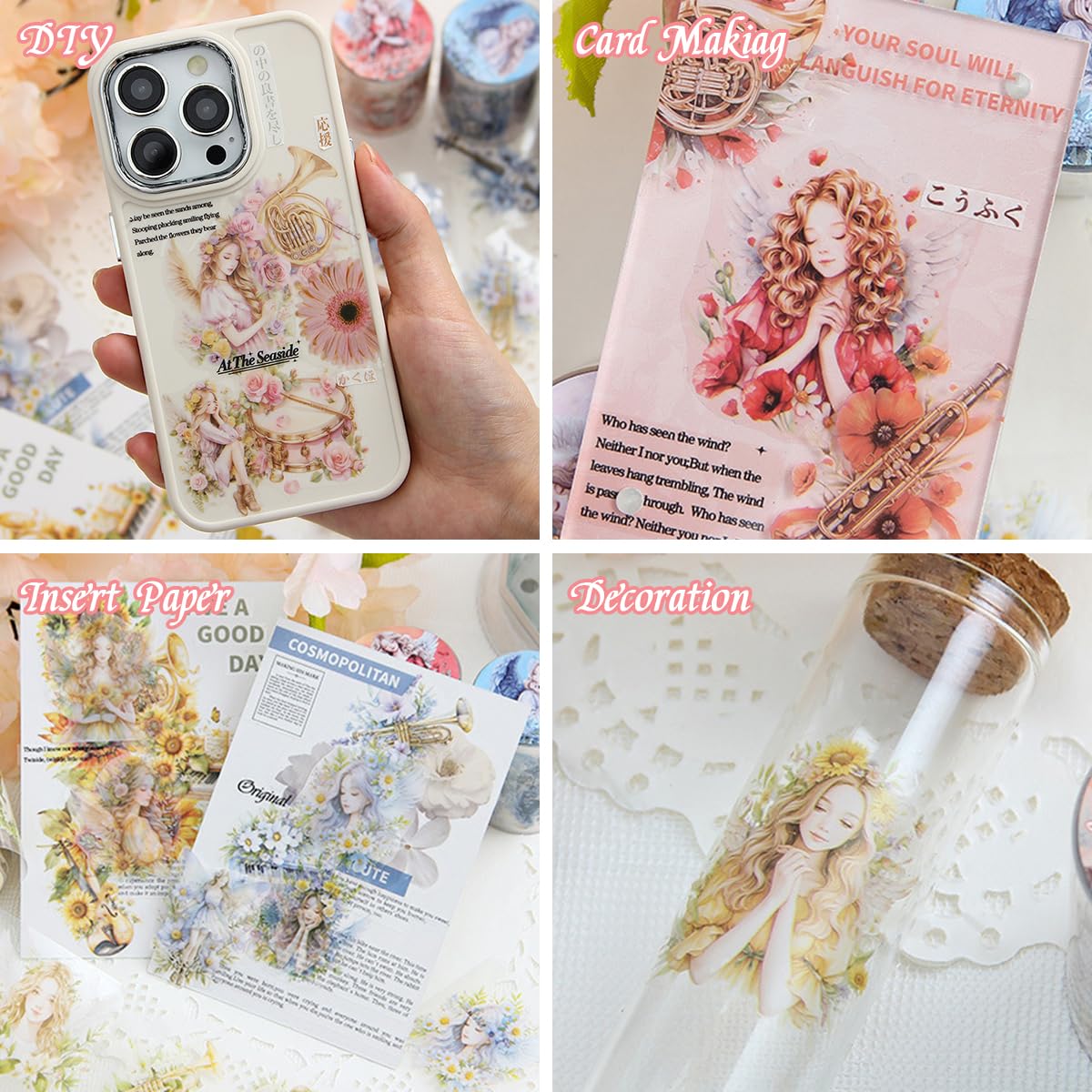 OFIFO Scrapbook Decorative Stickers Gift Set for Journals with 6 Rolls 50mm x 2m PET | Fairy and Angel Themed Decals