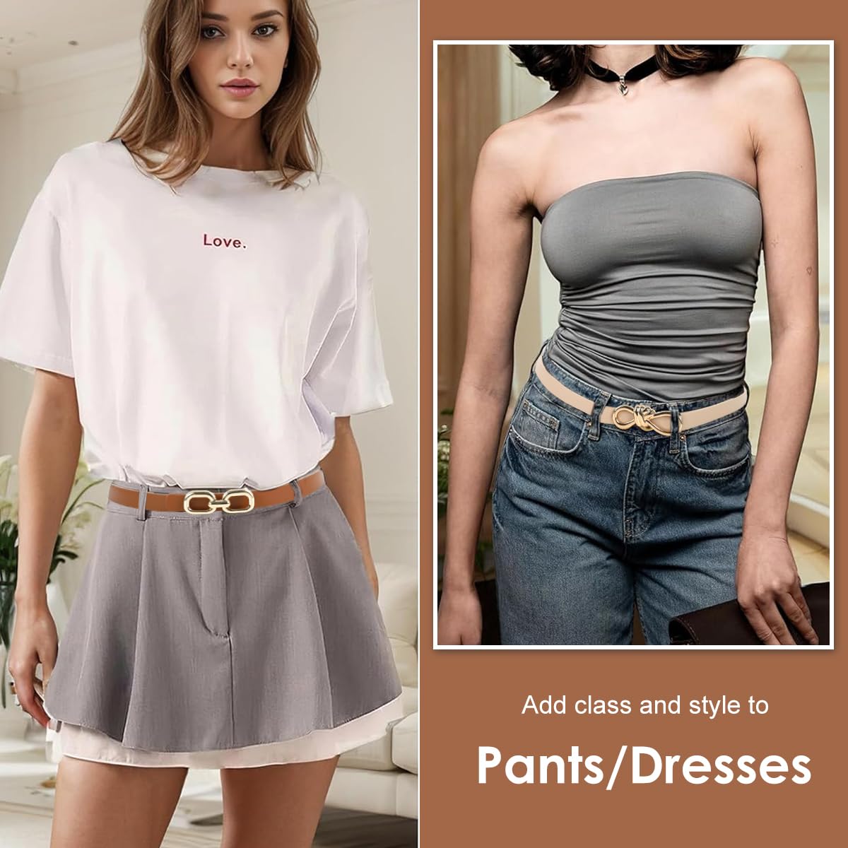 SANNIDHI Belt for Women featuring Tuck and Pin Closure with 115cm Fit in Beige & Brown