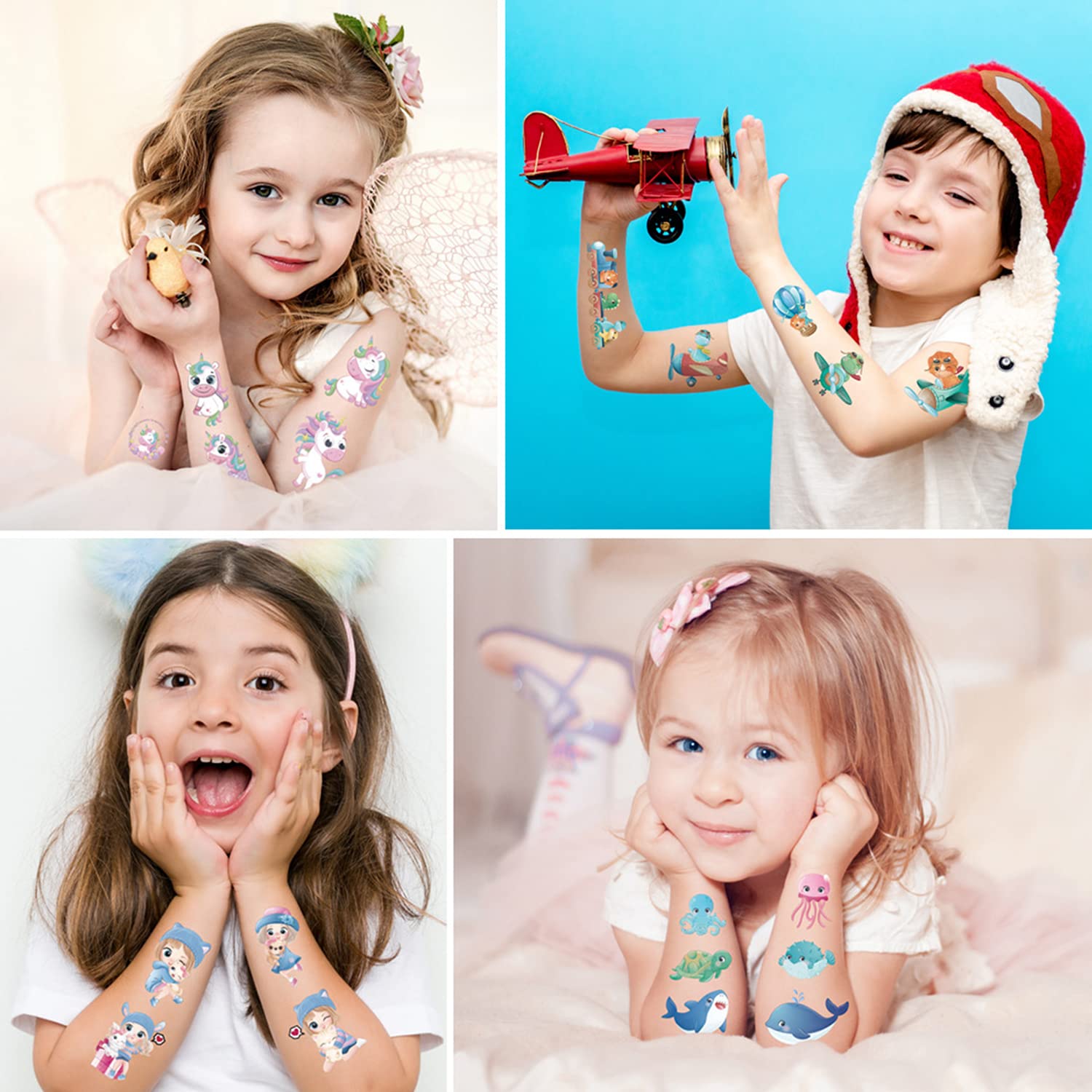 MAYCREATE Temporary Tattoo Stickers for Party Decoration with 18 Sheets Waterproof Design | Fun Cartoon Themes for Kids and Adults