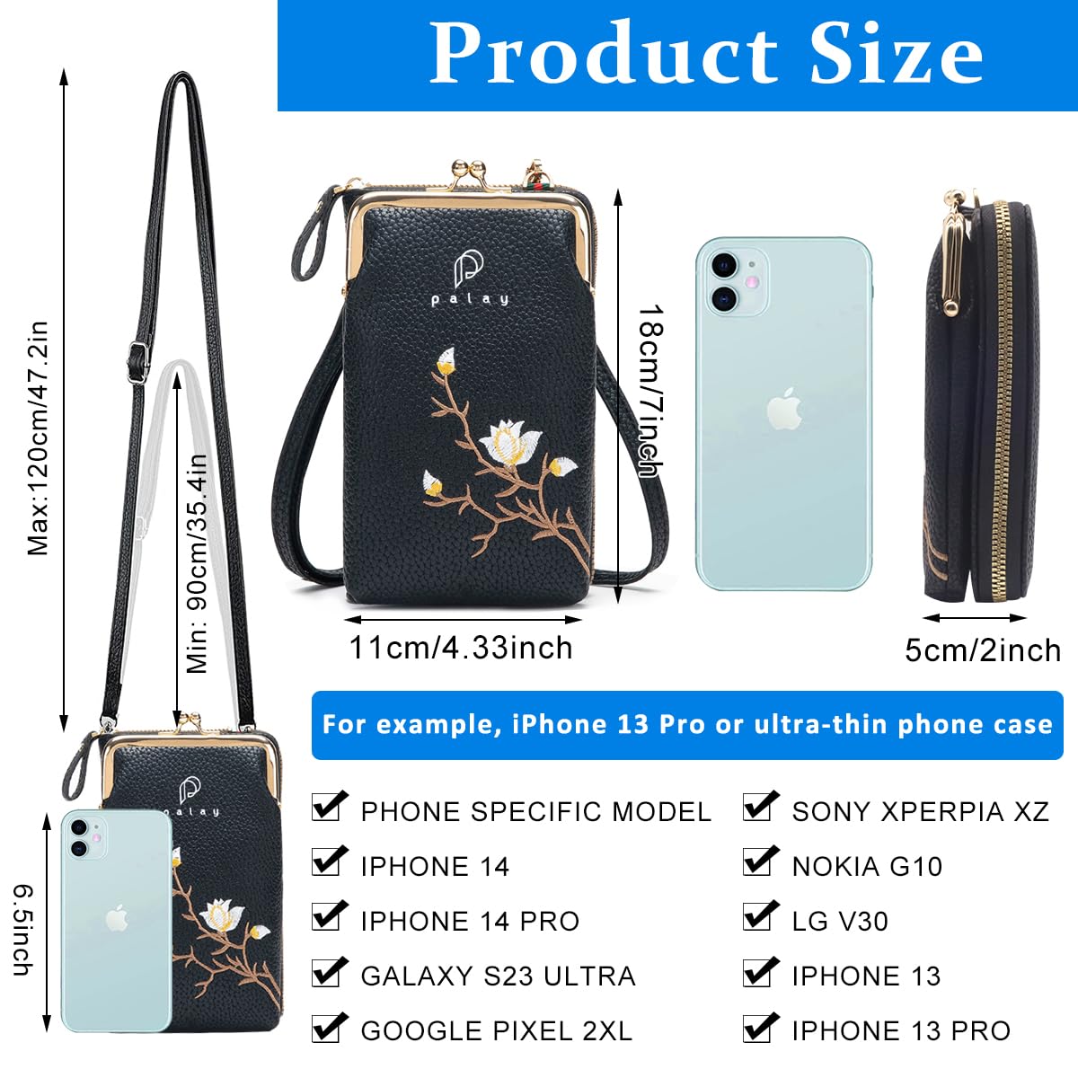 PALAY Crossbody Phone Bag for Women with 7.1x4.37x1.96 in Size and 6 Card Slots | PU Leather Mini Wallet