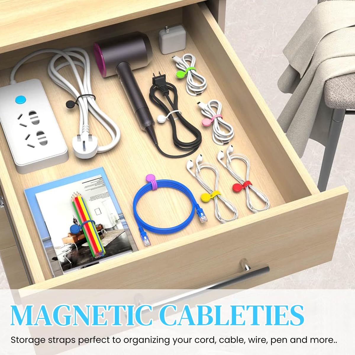 ZORBES Magnetic Cable Ties for Office and Home Organization featuring 10pcs 4.6in Design | Colorful Reusable Silicone Cord Organizer