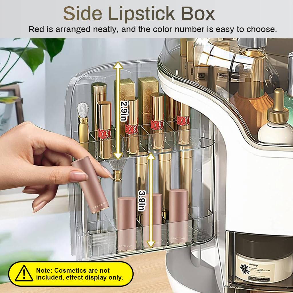 Hannea Makeup Organizer for Dressing Table with 9 Storage Areas and Rotatable Layers | Elegant White ABS Case