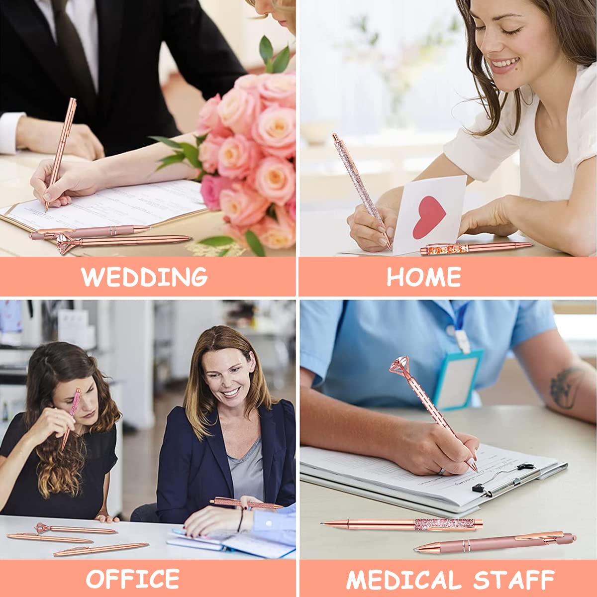 Climberty Ballpoint Pen Set for Journaling with Crystal Diamond Design 8 Pcs Rose Gold | Gifts for Women