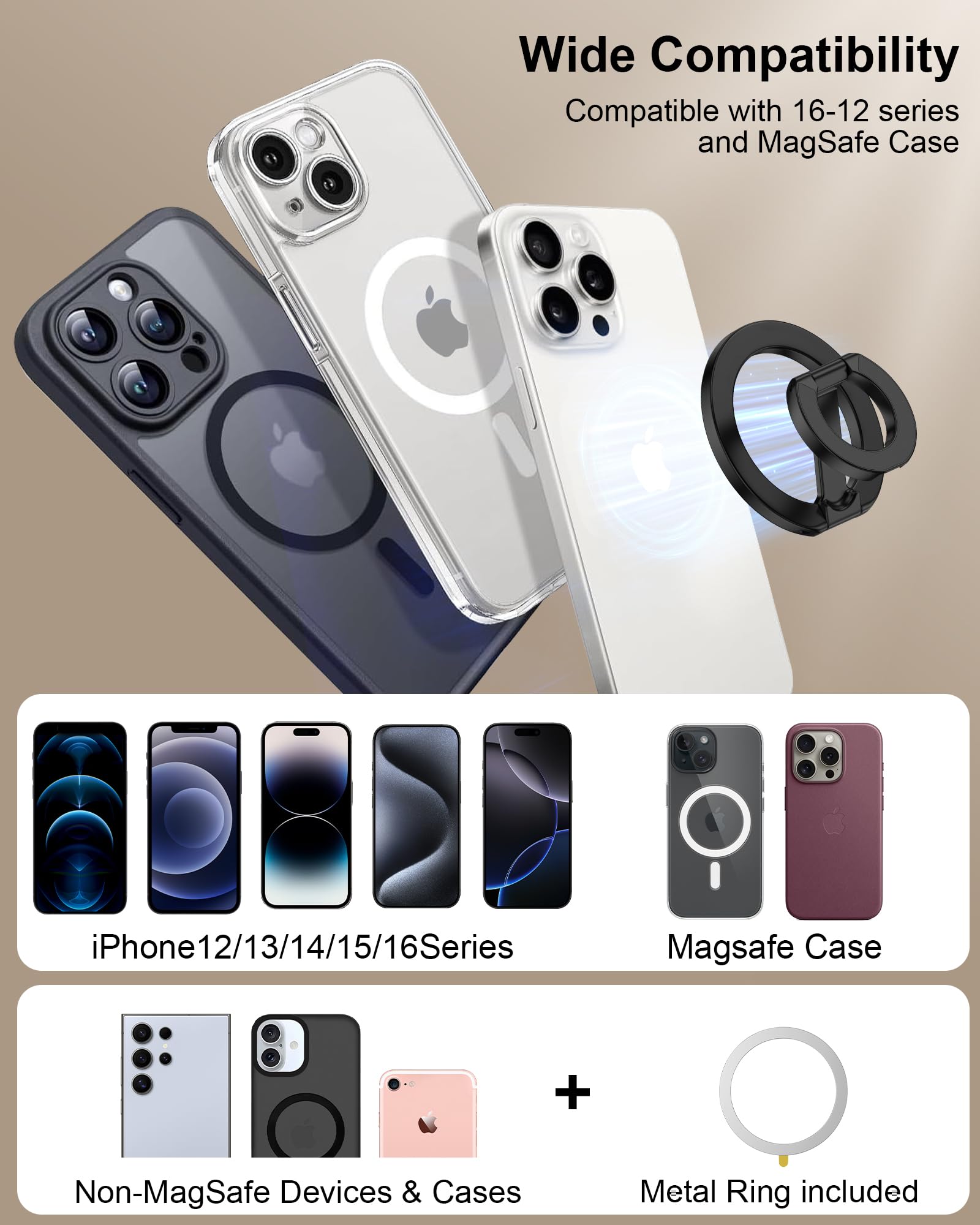 ZORBES MagSafe Phone Grip Holder for iPhone and Pixel with Dual-Sided Magnetic Kickstand | Adjustable 360° Ring Stand