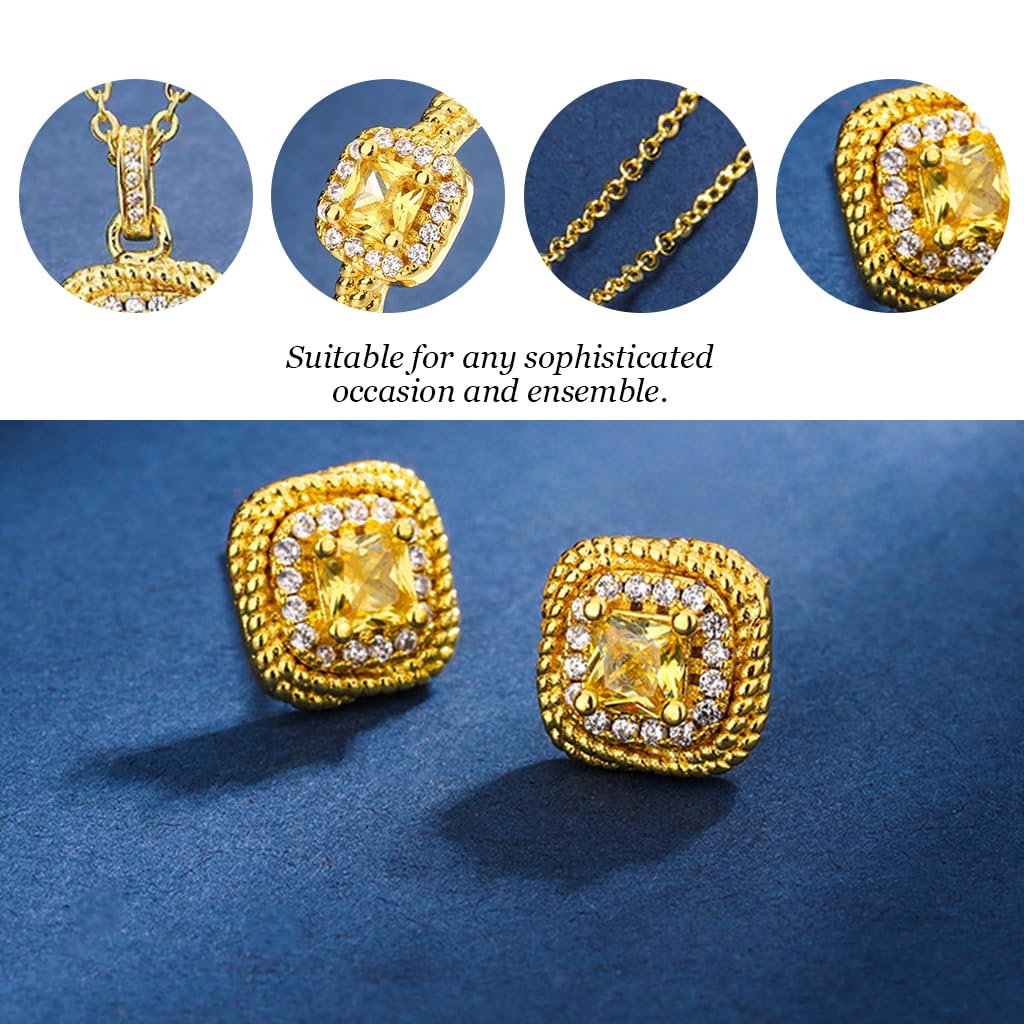 SANNIDHI Jewelry Set for Women with Cubic Zirconia Necklace and Earrings | Gold-Plated 4-Piece Bridal Gift