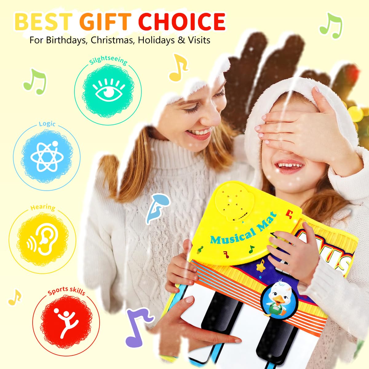 PATPAT Piano Keyboard Musical Mat for Kids with 8 Animal Sounds and 27.56x11.81in Size | Foldable Waterproof Play Mat for Early Learning