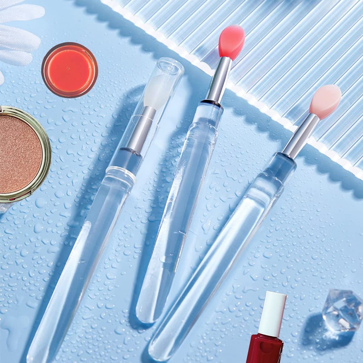 MAYCREATE Lip Brush Set for Lipstick and Gloss Application with Reusable Silicone Tip Cover | 6PCS Makeup Tool