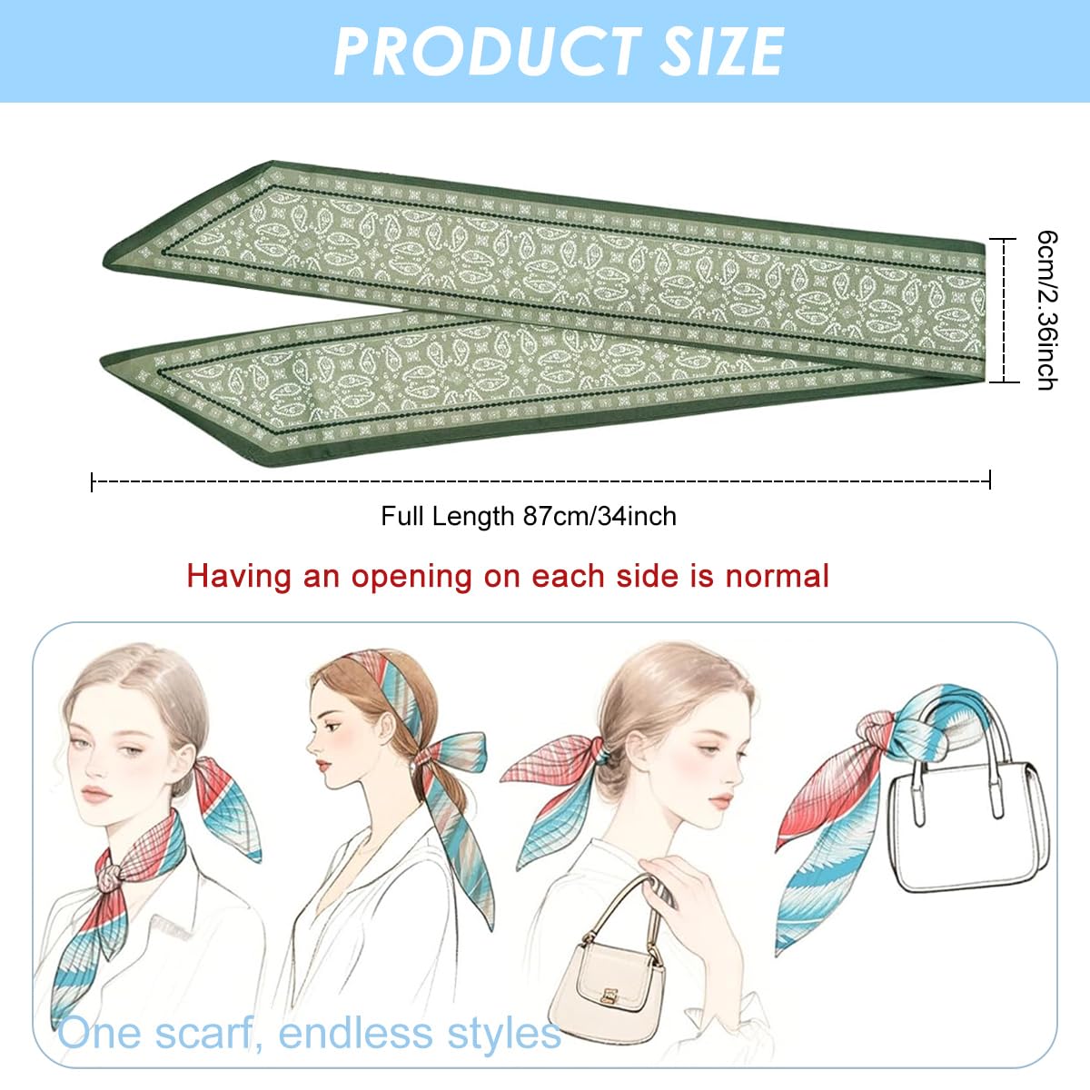 SANNIDHI Hair Scarf for Women featuring 34x2.4 in Silk Design Pack of 4 | Floral Styling Accessory