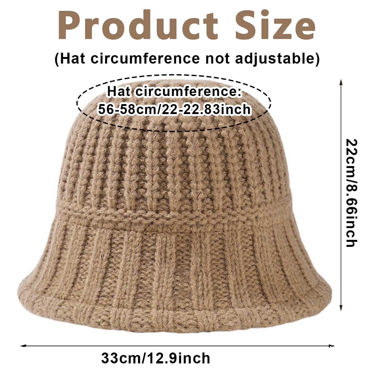 Venzina Winter Cap for Women featuring Crochet Knitting and 56–58cm One Size Fit | Warm Khaki Acrylic Bucket Hat