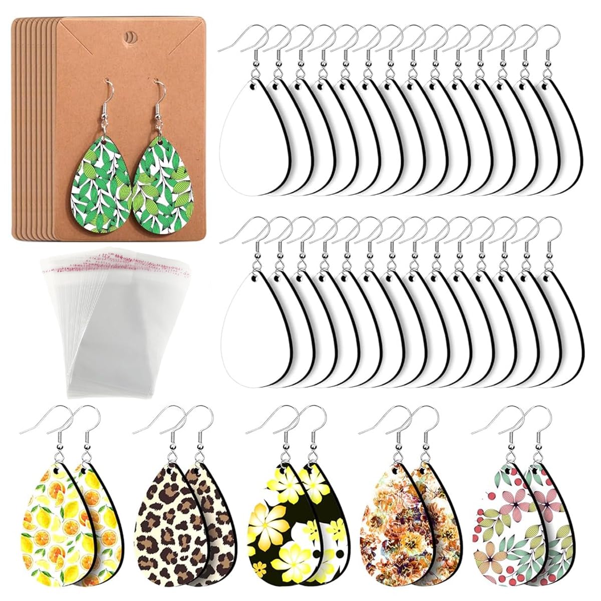 MAYCREATE® 50Pcs DIY Raindrop Earrings Making Kit Sublimation Earrings Making Kit DIY Sublimation Craft Jewelry Making Accessories Kit for DIY Raindrop Dangle Earring