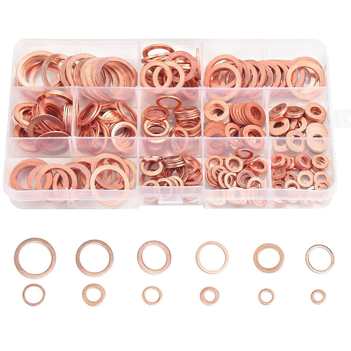 Serplex® 280Pcs Fitting Rings Set with Box 12 Sizes Copper Ring Fitting Washers Durable and Leak-Proof Sealing Fitting Rings for Plumbing Mechanical Applications Repairing Accessories