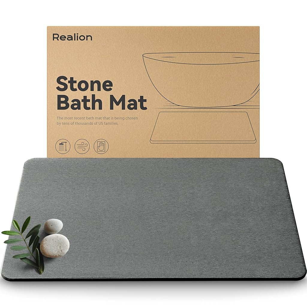 HASTHIP® Bath Mat,Quick Dry Absorbent Floor Mat Anti-slip Diatomaceous Earth Bath Shower Bathtub with Clear Double Sided Anti-skid,15.75x11.8 inches Grey