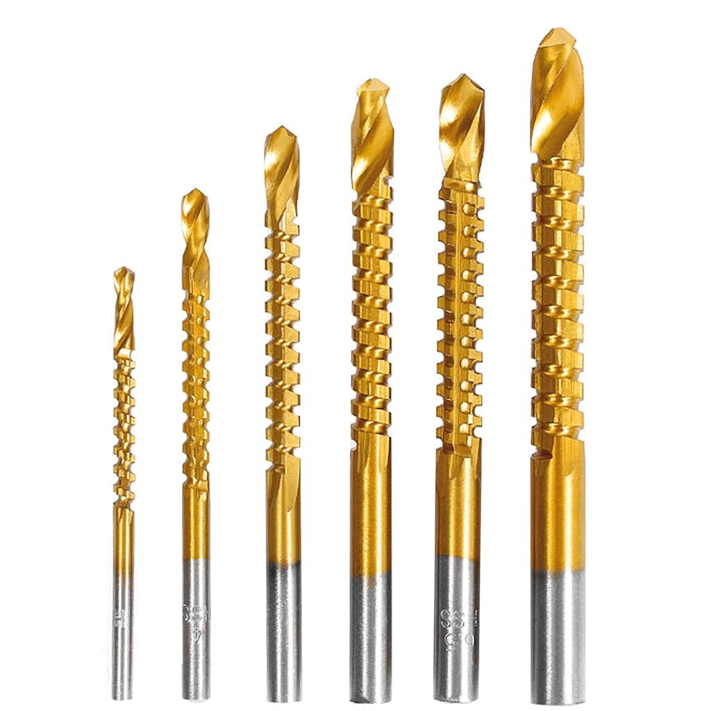 ZIBUYU® Titanium Coated HSS Twist Drill Milling Bits - 3-8mm Serrated Grooving Cutting Carpenter Side Cutting Tap Spiral Saw Drill Bit Woodworking Wood Metal Plastic Hole Holesaw Tool (6pcs)