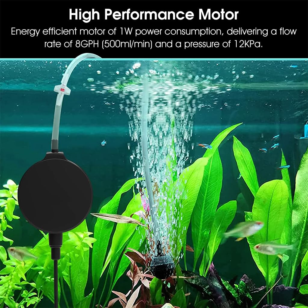 Qpets aquarium air pump for fish tank with 0.5L/min flow & ultra quiet motor | suction cup and clip installation