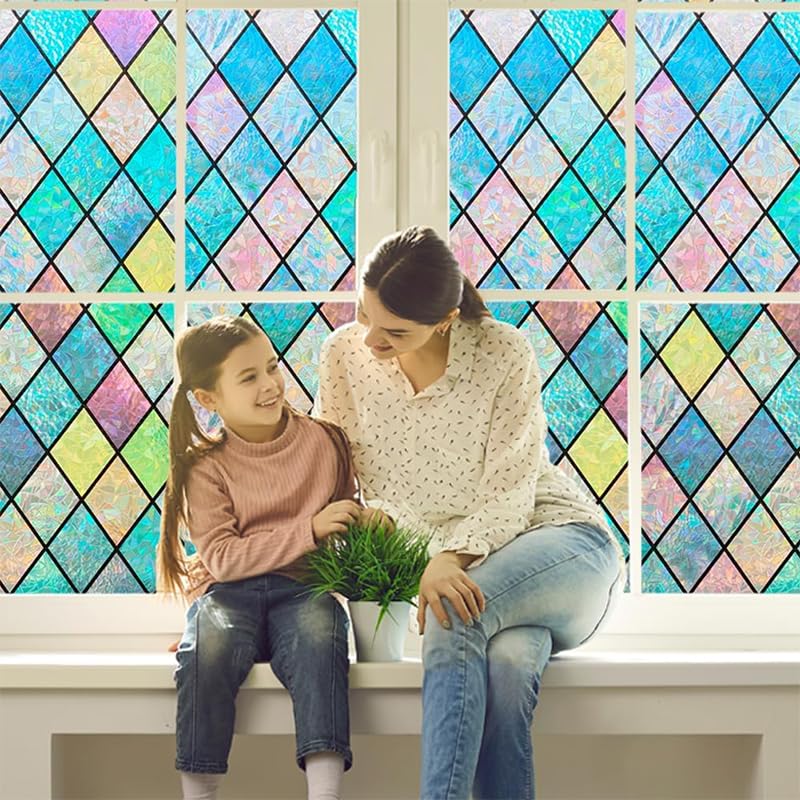HASTHIP Window Sticker for Glass Privacy featuring Leaf Mosaic Pattern 44.5x200cm | UV Protection for Home and Office