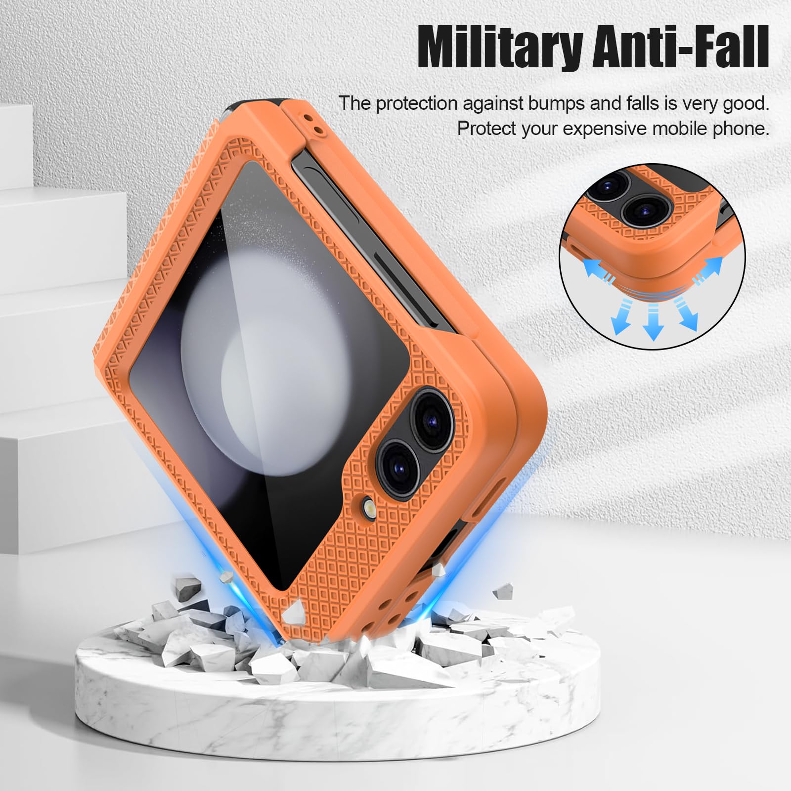 ZORBES Galaxy Z Flip 6 Phone Case with One Piece Retractable Hinge and Anti Slip Grip | Orange