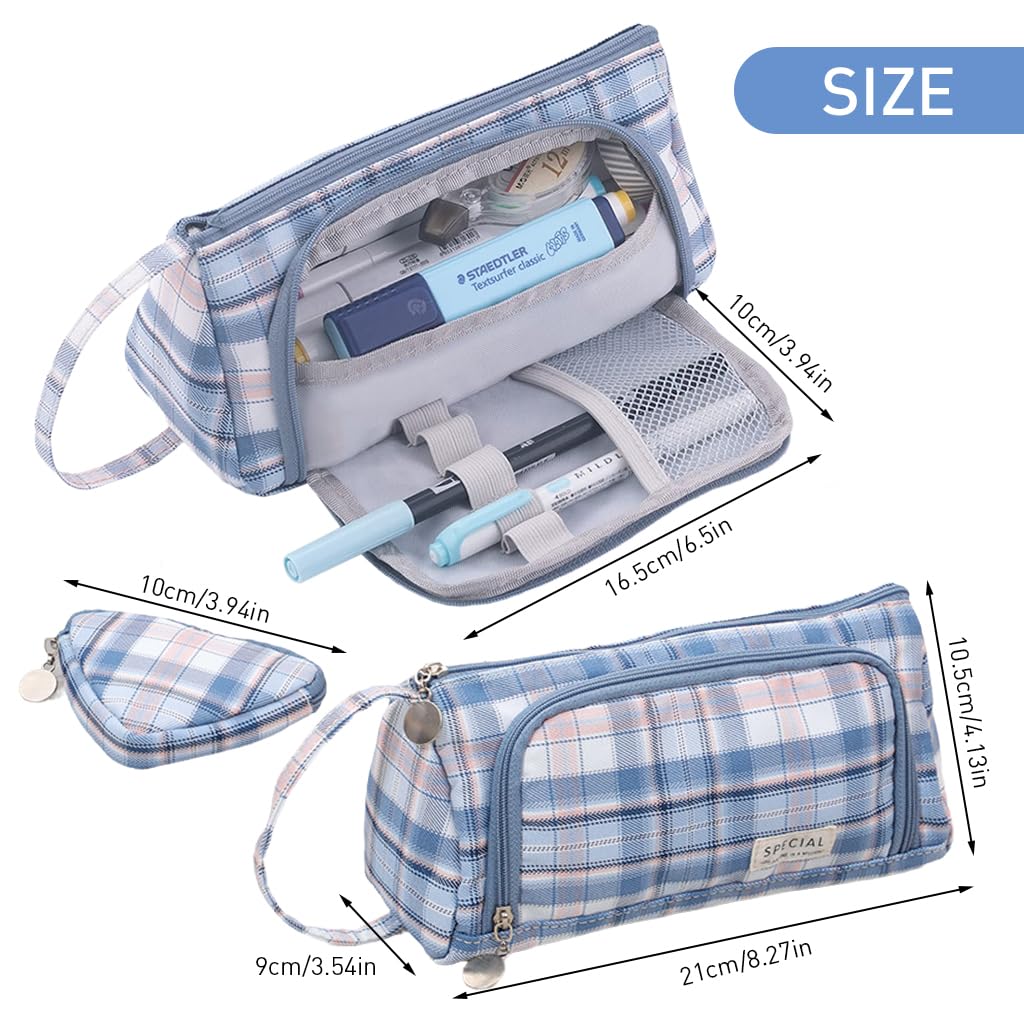 Climberty Pencil Case with Multi Interior Compartments and Handle in Blue | Schoolgirls Canvas Pouch