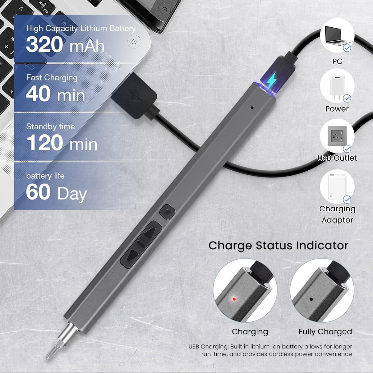 Serplex Electric Screwdriver Set for Electronics with 30 Bits and LED Light | USB Rechargeable
