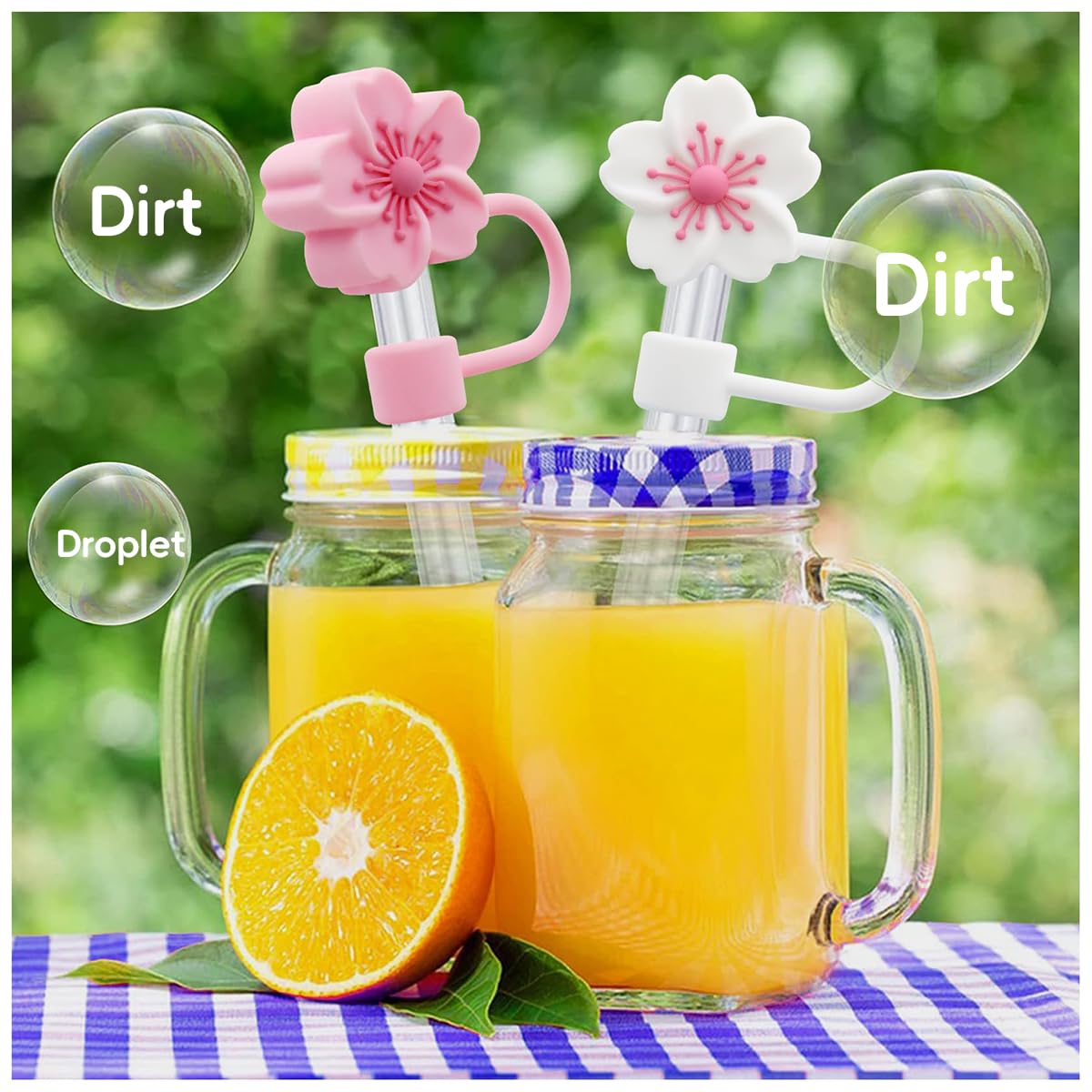 ZIBUYU Straw Cap for Stanley Cup featuring Anti Lost Loop and 6pcs Soft Silicone Tips | Cute Floral Dustproof Covers for 10mm Straws