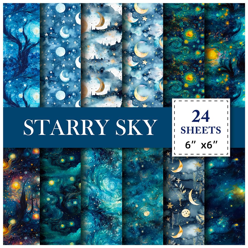 HASTHIP Scrapbook Paper for Journaling and Gift Wrapping featuring 24 6x6 in Galaxy Designs | Single-Sided 160gsm Cardstock