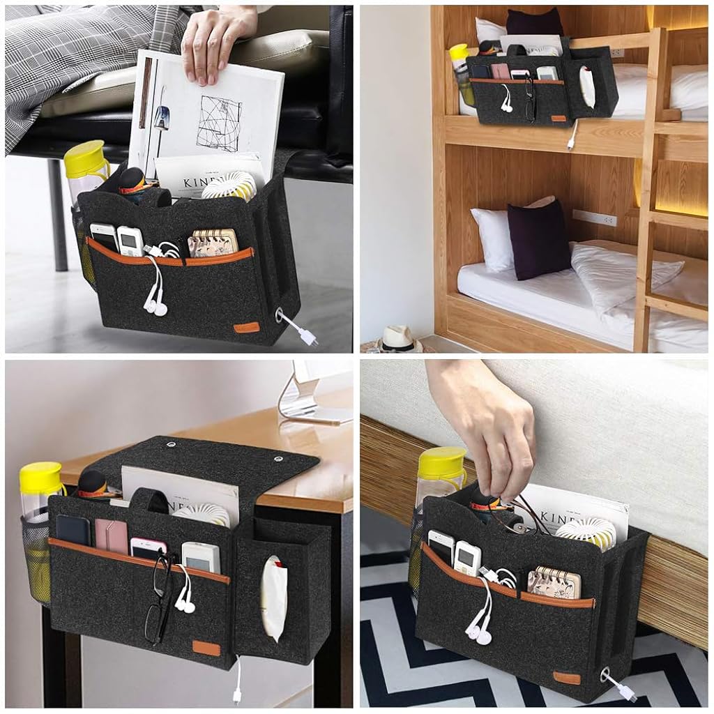 HASTHIP Bedside Organizer for Sofa and Bed with Flip Board and Eyelets | Felt Storage Caddy
