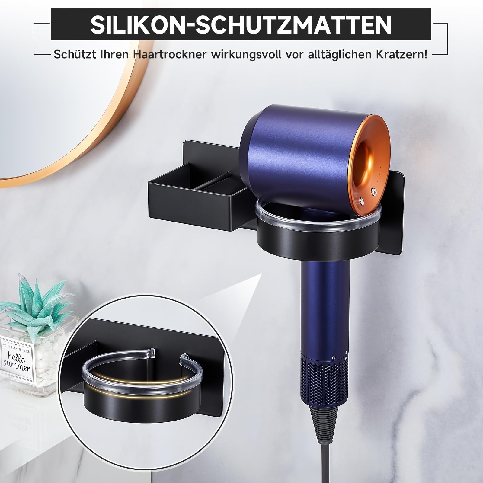 HASTHIP Wall Hair Dryer Organizer for Bathroom with Cable Management Knob | Carbon Steel Storage Rack