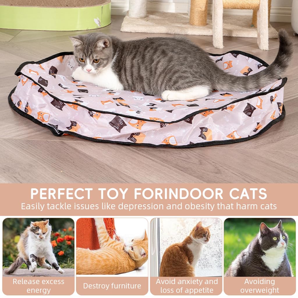 Qpets Interactive Cat Toy Mat for Exercise with USB Rolling Ball and 70x10cm Oxford Cloth Pad