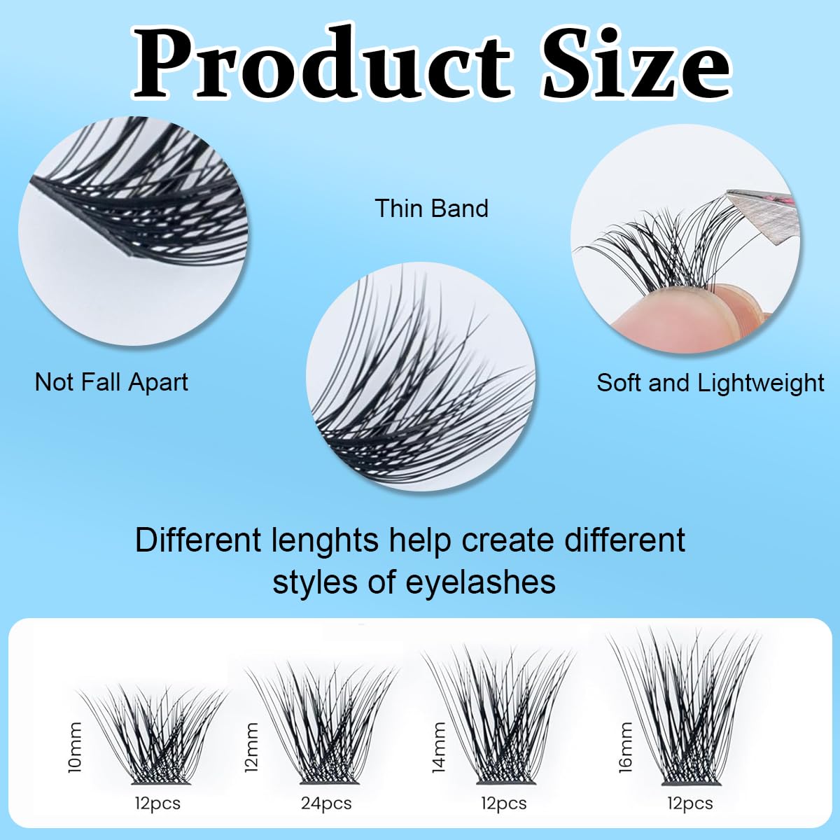 MAYCREATE® Lash Clusters, DIY Eyelash Extension, 10/12/14/16mm Mix D Curl Cluster Lashes, Soft Natural False Eyelashes Thin Band Lash Extension Kit for Makeup at Home