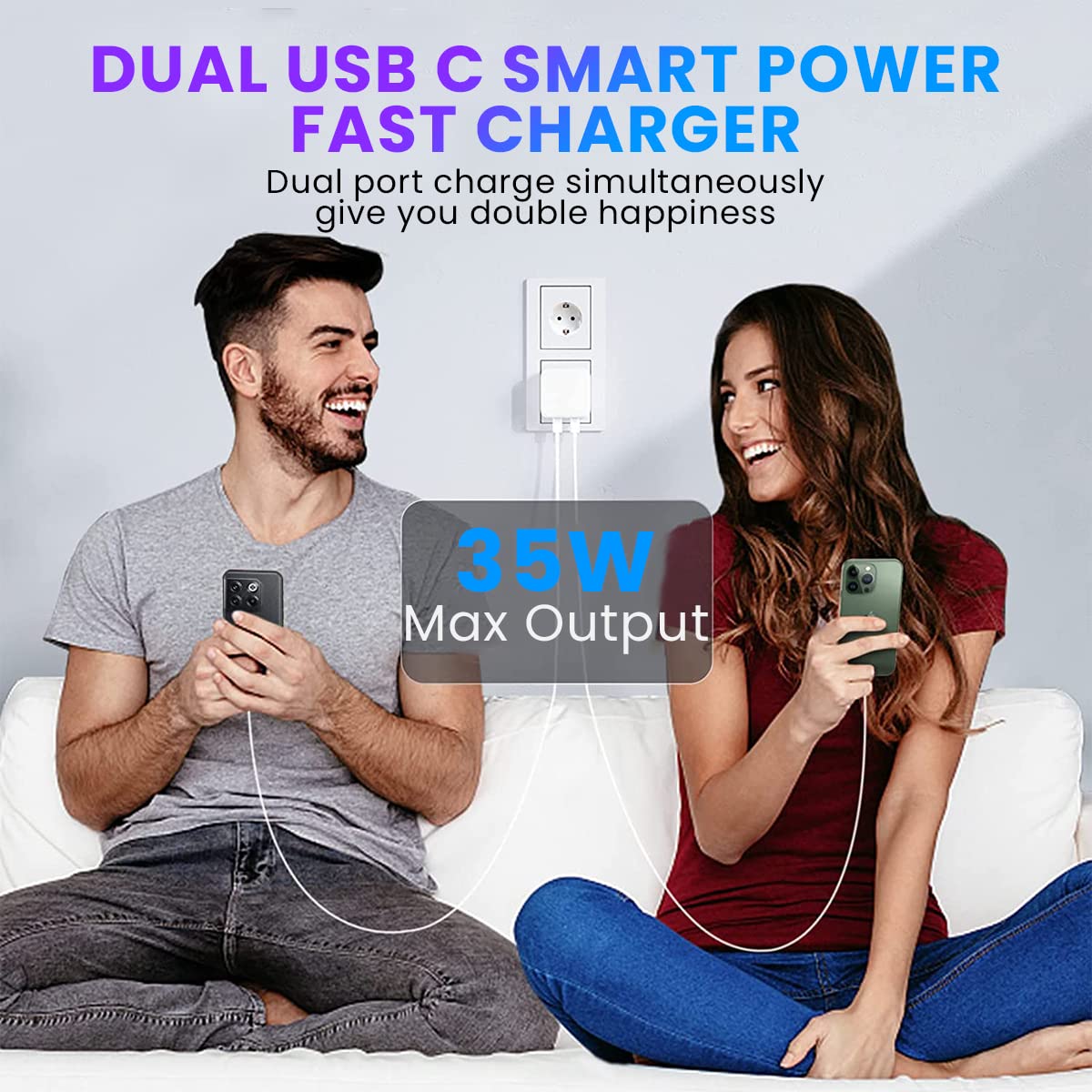 ZORBES Dual Port 35W Power Adapter Charger Adapter for iPhone 13 iPhone 14 Apple MFi Certified Dual USB C Power Adapter Charger Adapter with USB C to USB C & USB C to Lightning Cable