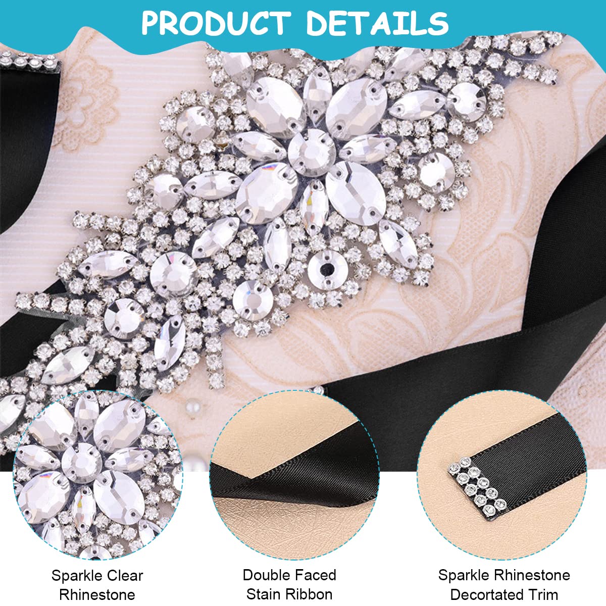 PALAY Crystal Sash Belt for Wedding Dress featuring 9.65x3.54 in Rhinestone Applique | Elegant Ribbon Accessory for Women