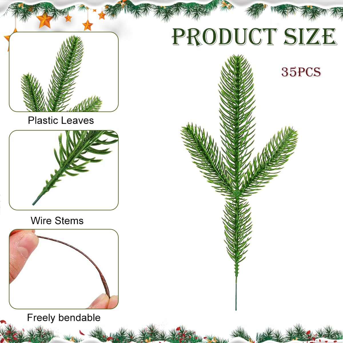 HASTHIP Christmas Pine Branches for Xmas Decor with 35 Pine Picks and 10 Red Berry Stems | Realistic Artificial Needles for Tree Garland and Wreaths