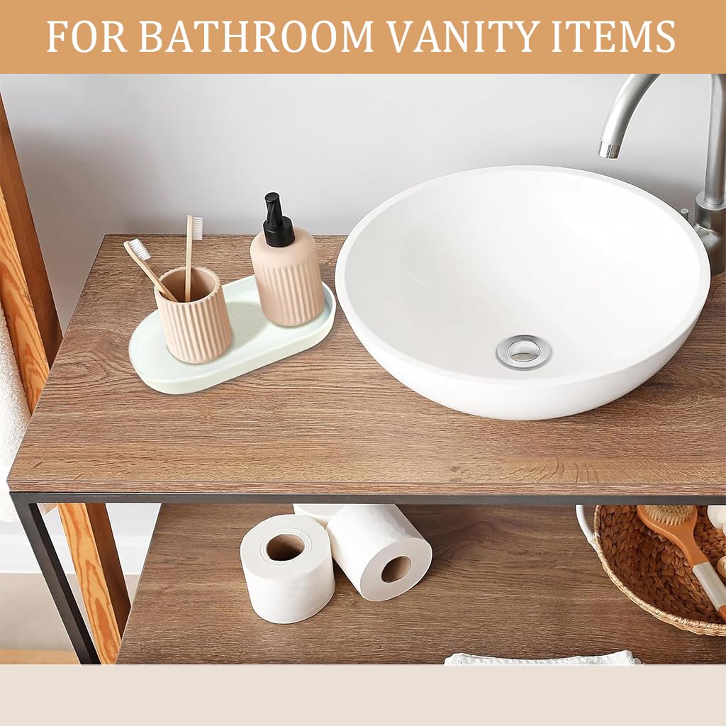 Supvox Ceramic Vanity Trays for Bathroom and Dresser with Oval Minimalist Design 17.6x9cm | White Organizer Set