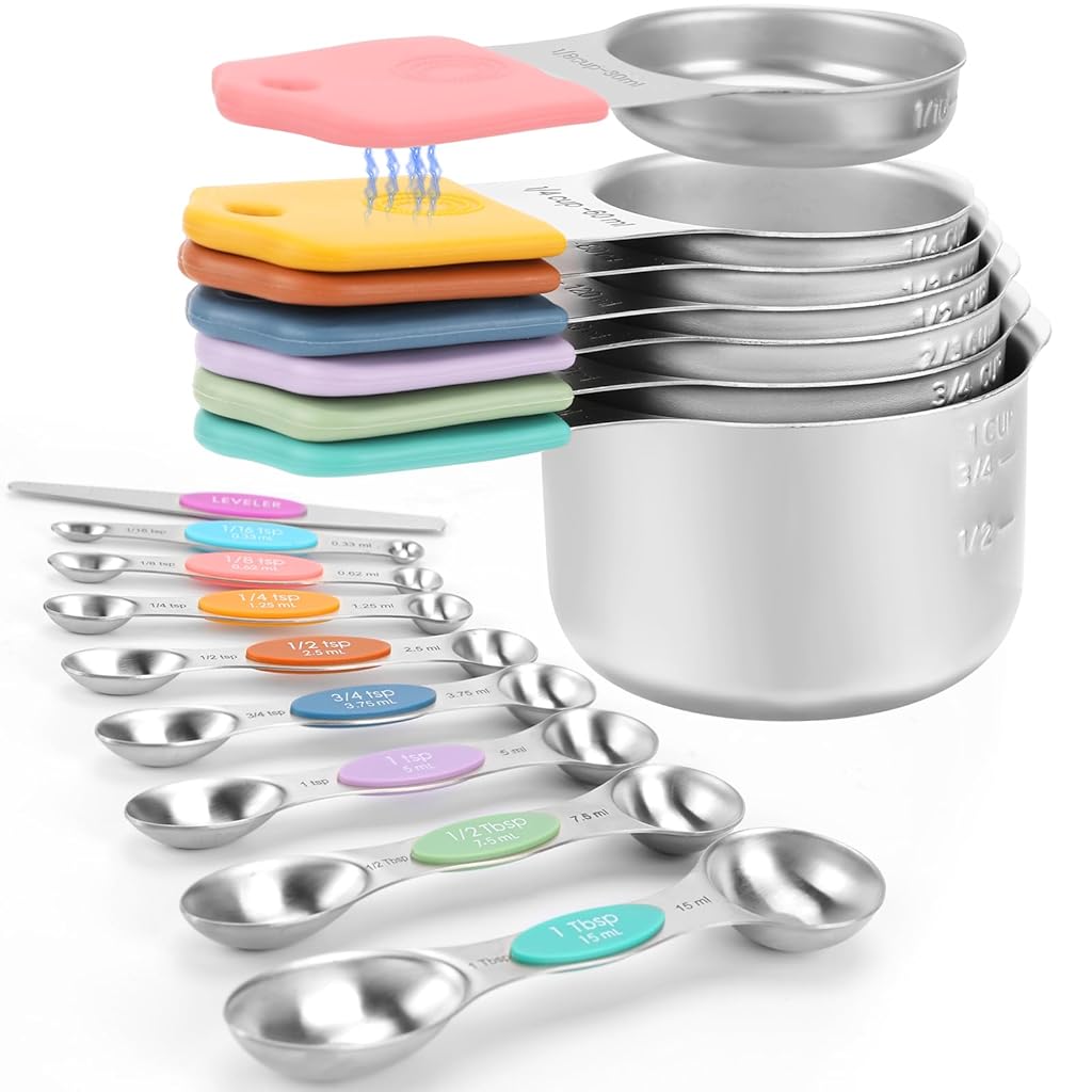 HASTHIP® Measuring Cups and Spoons Set-Heavy Duty 304 Stainless Steel Measuring Cups and Spoons, Double Measurement Markings Set of 13 with Leveler